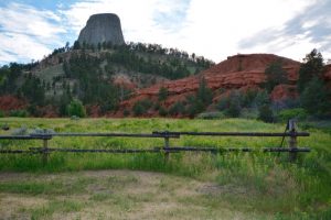 Devils Tower is visible for miles leading up to the entrance of the park.